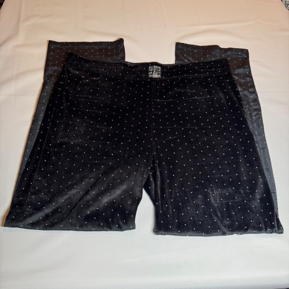 Y2K Style Juicy Couture XL Black Velour Studded Rhinestone Wide Leg Lounge Pants